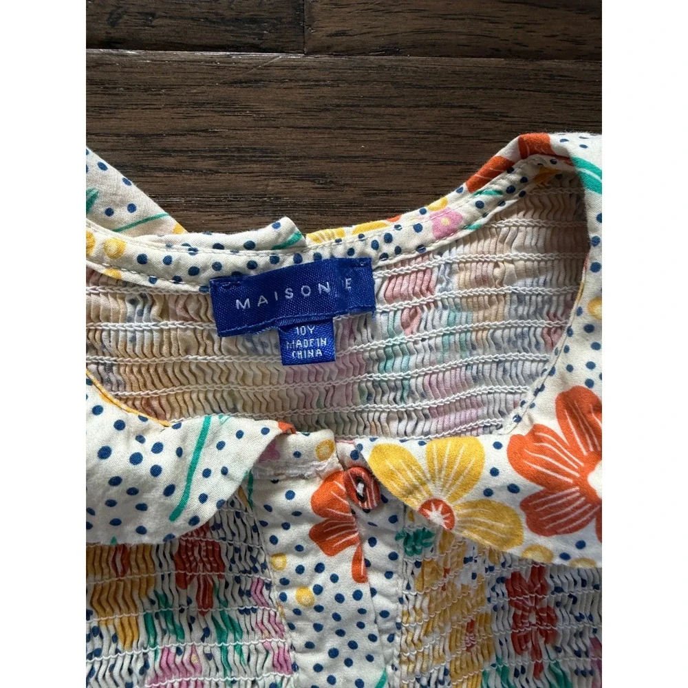 Maison E Floral Smocked Girls Dress Size 10